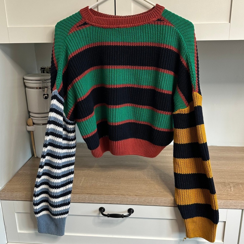 Urban Outfitters Boyfriend Pullover Sweater Womens S MultiColor Chunky Cropped - Picture 2 of 7